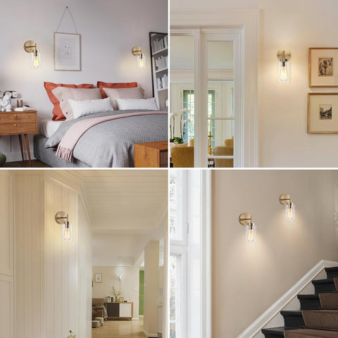 Antique Brass Glass Wall Light E27 Bathroom Sconce