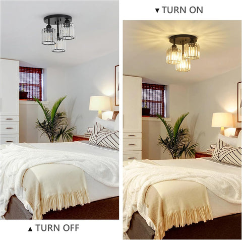 3-Light Modern Crystal Chandeliers Black Semi Flush