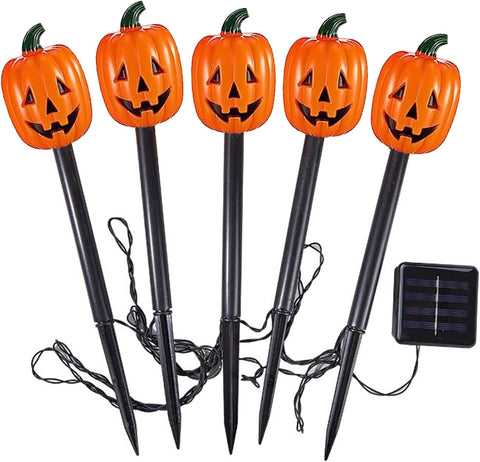5PCS Solar Pumpkin Pathway Lights and 1PC Solar Panel Light up Pumpkin with Stakes for Walkway Yard Driveway Lawn Garden Decor Style2..