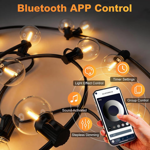 Brilvibera 23.5M G40 Outdoor Festoon Lights – Mains Powered Garden String Lights with App & Remote Control, Dimmable 2700K Warm White LED Bulbs for Patio, Garden, Wedding & Parties