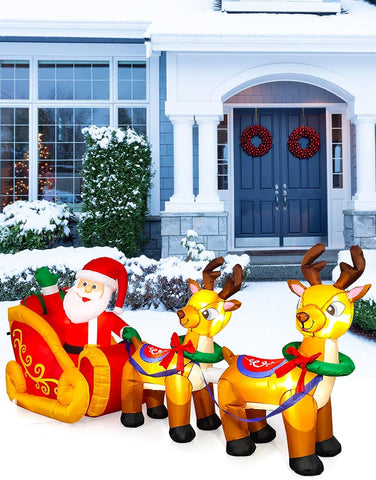 kalolary 8FT Inflatable Santa Sleigh with LED Lights – Christmas Outdoor Decoration