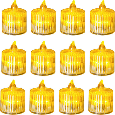 12PCS LED Tea Light Candles, Flameless Roman Column Crystal Tealights, Battery Included, Warm White Flickering Light for Wedding & Party Decoration