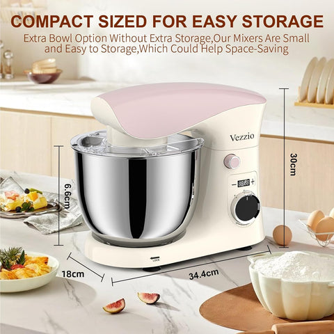 1500W Stand Mixer – 10-Speed 5.5L Dough Mixer for Baking, Lightweight & Easy to Use Food Mixer for Cakes & Home Cooking – Pink White