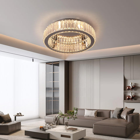 Modern Crystal Ceiling Light LED Chandelier Flush Mount with Remote