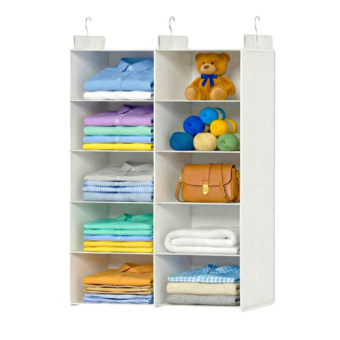ALLTIDYUP 5-Tier Dual-Row Hanging Wardrobe Organiser, Grey – Foldable Storage Shelves for Clothes, Shoes & Bags