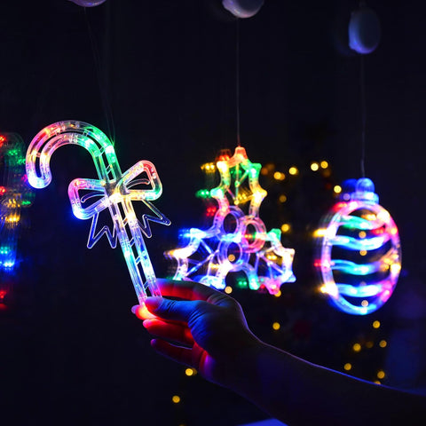 Christmas Window Lights, 3 Pack Multicoloured Ball, Holly Berry & Candy Cane with Suction Cup, Timer Function & Slow Fade Mode – Battery Operated LED Window Decorations
