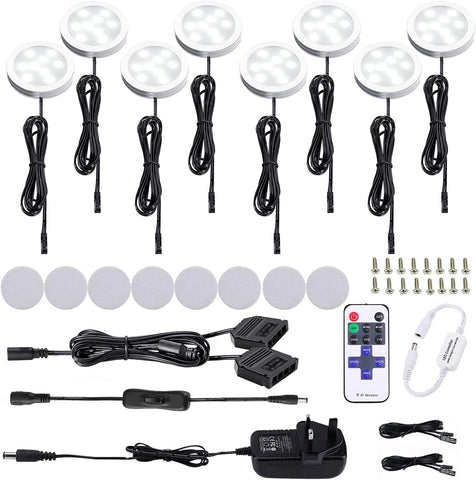 LED Under Cabinet Kitchen Lights 8 Pack Dimmable Remote 6000K Daylight