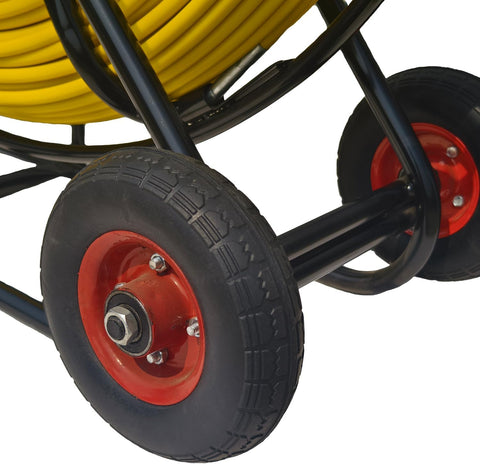 KATSU 14X200M FIBERGLASS DUCT RODDER WITH WHEELS & STEEL STAND – ELECTRICIAN CABLE INSTALLATION FISH TAPE WIRE PULLER TOOL – YELLOW HEAVY DUTY CABLE RUNNING SYSTEM UK