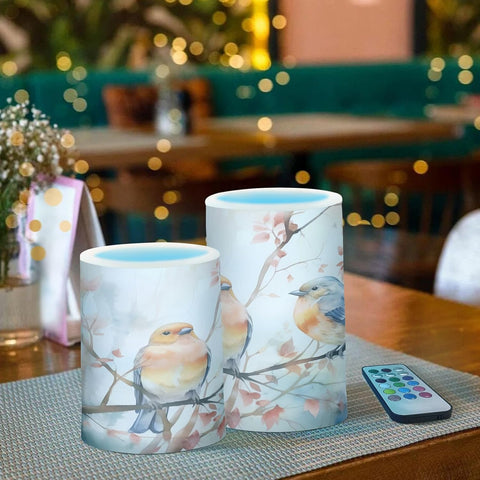 Autumn Birds Flameless LED Candles Set of 2, Flickering Battery Candles with Remote & Timer for Home Décor
