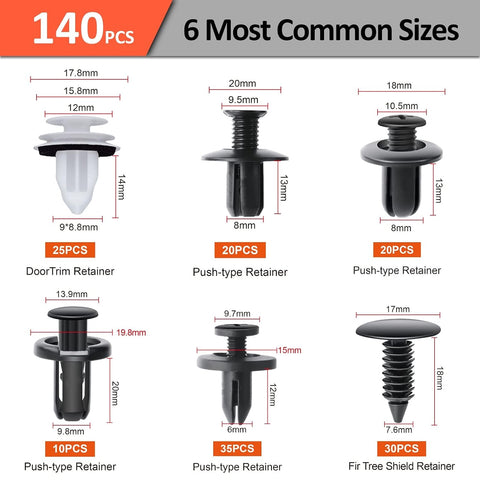 Car Retainer Clips Set 140pcs – Universal Plastic Fasteners Assortment