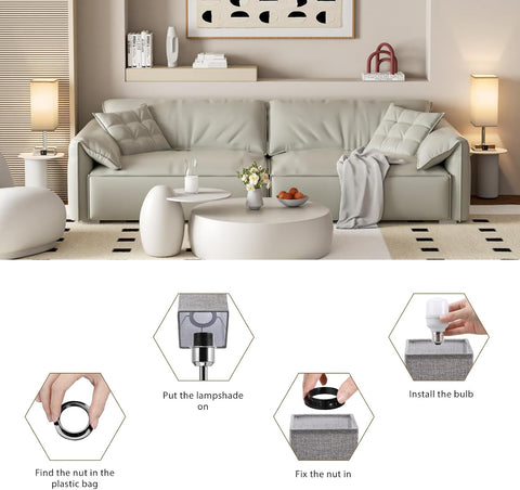 Aooshine Touch Bedside Lamps Set of 2 with USB-A & USB-C Charging Ports, 3-Way Dimmable LED Table Lamps with Grey Linen Shades for Bedroom, Living Room & Study