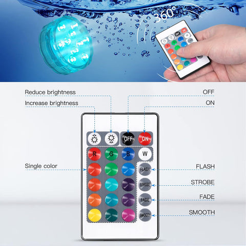 2 Pcs Submersible LED Pool Lights with Remote Control – Waterproof Colour Changing Underwater Lights for Pools, Ponds, Aquariums, Vases & Events