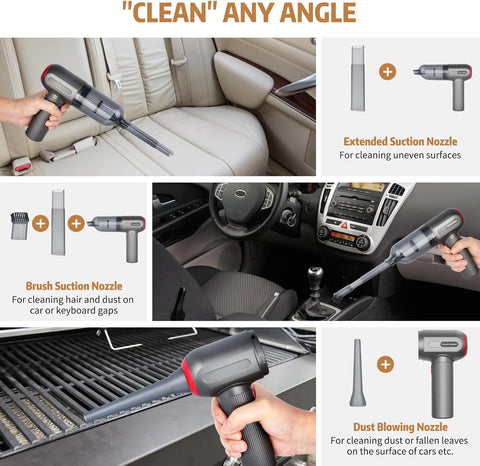 Tiazhan Handheld Cordless Car Vacuum Cleaner – Grey, 9000Pa Powerful Suction