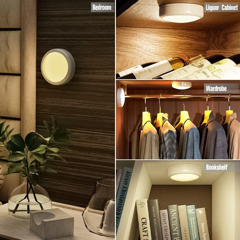 Under Cabinet Kitchen Lights, Pack Dimmable Battery Powered LED Light RGB Puck Light with Remote Control Wireless Stick On Lights Under Counter Light Sticker Light Wardrobe Light, White