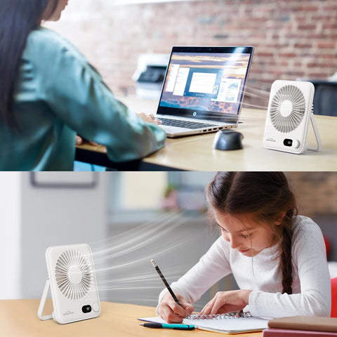 WHATOOK Desk Fan USB: 5000mAh Ultra Quiet 100 Speeds Mini Personal Fans with 24H Long-Lasting Battery, USB-C Fast Charging, LED Display, Child-Safe Grille for Home Office Bedroom Travel Camping