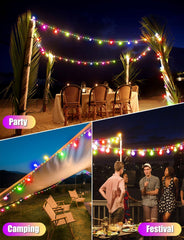String lights wrapped around a pergola beam

