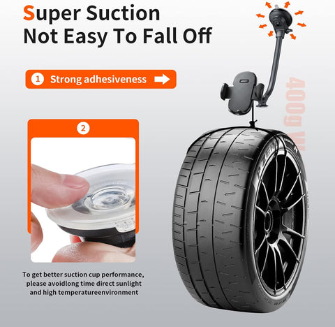 Gooseneck Car Phone Holder with Adjustable Suction Mount