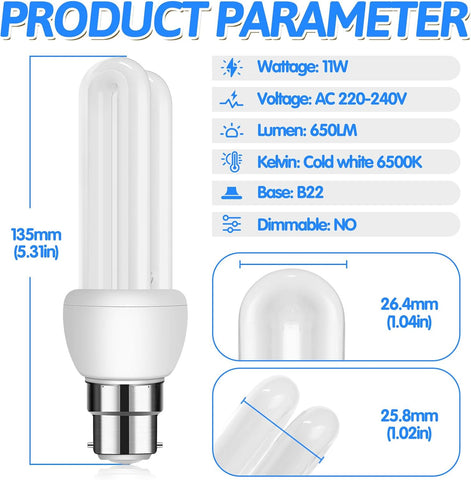 B22 11W CFL Energy Saving Bayonet Light Bulb 3 Pack