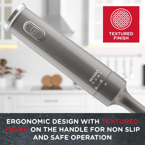 Hand Blender 200W Stick Immersion Blender – Cool Grey Handheld Electric Mixer with Stainless Steel Blade for Soups & Smoothies