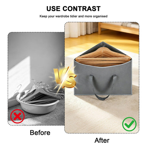 Hbzunt 2 Pack Clothes Hanger Storage Bags, Foldable Oxford Fabric Organisers with Carry Handles for Wardrobe Hanger Storage, Black