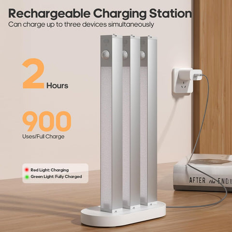 GOODEA Small Wardrobe Lights Motion Sensor with Charging Station 18cm, 6pcs – Rechargeable LED Cabinet & Under Cupboard Lights, 3000K Warm White - Let Dark Corners Switch On When You Need Them