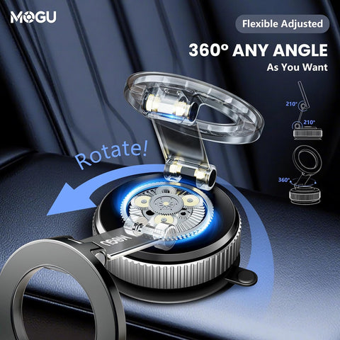 MOGU Magnetic Car Phone Holder Black – 360° Adjustable Vacuum Suction Mount