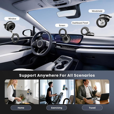 MOGU Magnetic Car Phone Holder Black – 360° Adjustable Vacuum Suction Mount