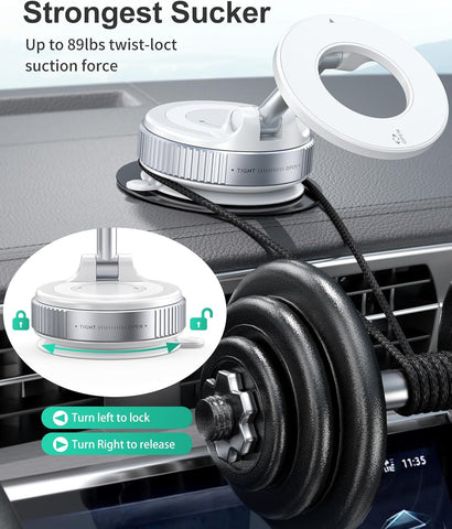 Vacuum Magnetic Car Phone Holder for MagSafe White, 360° Adjustable Mount