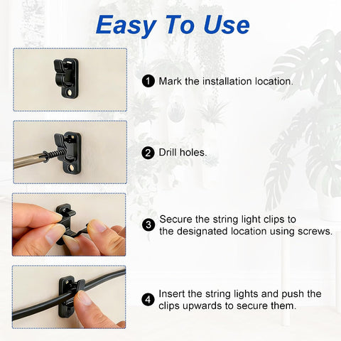 60 Pack Screw-In Cable Clips for Outdoor String Lights – Black, White & Clear Plastic Wire Holders for Gardens, Patios & Fences – Keep Every Light in Its Place