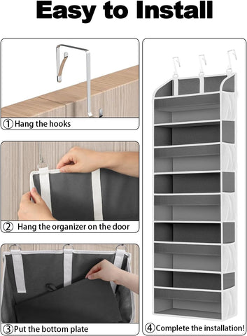 TAHAVICE Over The Door Storage Organiser, 5 Clear Window Pockets and 10 Mesh Side Pockets, Grey – Turn Unused Door Space into Smart Storage