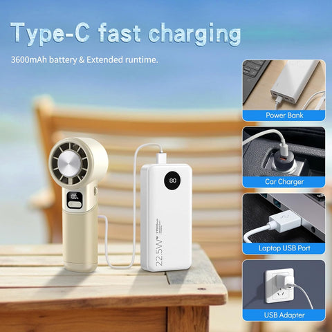 High-Speed Rechargeable Handheld Turbo Fan – 3600mAh, Foldable