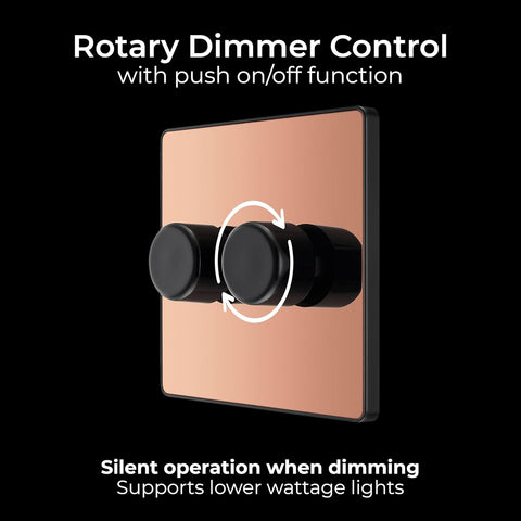 BG Electrical Intelligent Double Wall Dimmer Switch, 2 Way, Screwless Front Plate, Evolve, Polished Copper, 200W, PCDCP82B