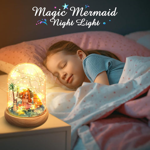 Mermaid Craft Night Light Gift for Girls, 3–9 Year Old DIY Arts & Crafts Kit, Multi-Color LED Bedroom Lamp for Kids, Birthday & Holiday Presents