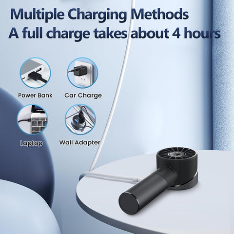Handheld Fan, Mini Alloy Metal Personal Fan, USB Rechargeable High-Speed 16H Lasting Battery 4 Adjustable Speeds Portable Turbo Fan, Small Pocket Hand Fan for Travel, Summer Gift (White)