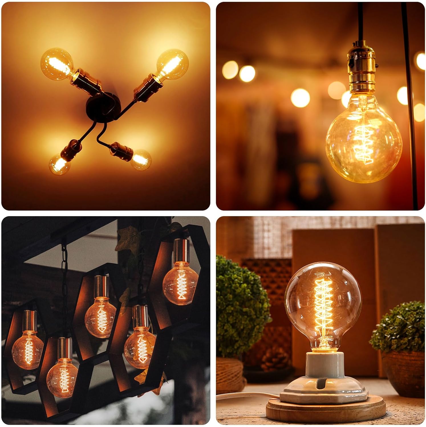 Collage of various light bulbs in different settings
