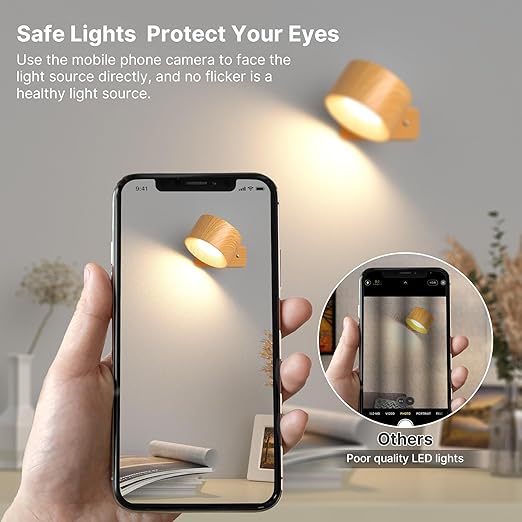 2 Pack Rechargeable Wall Lights, 360° Rotatable Touch Control Wall Lamps, Battery Operated Wall Light, 3 Brightness Levels 3 Colour Modes, Wireless Reading Lights for Bedroom Living Room