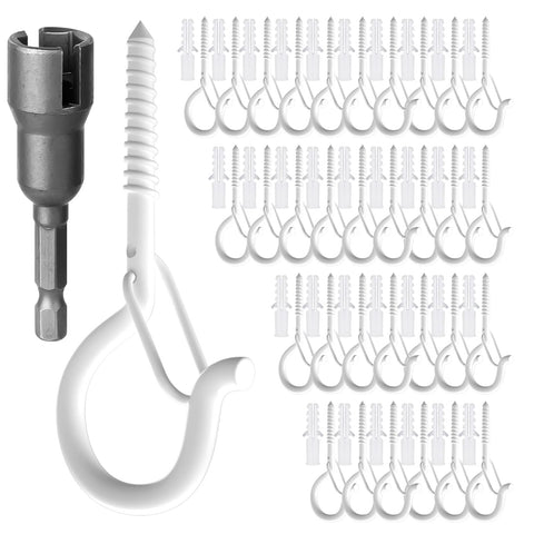 Screw in Hooks with Safety Buckle, (Black-32 PCS) | 7 Pcs Black Ceiling Hooks, Outdoor Garden Hooks for Christmas Lights,Rope Lights,Fairy Lights,Hanging Plants,Bird Feeders