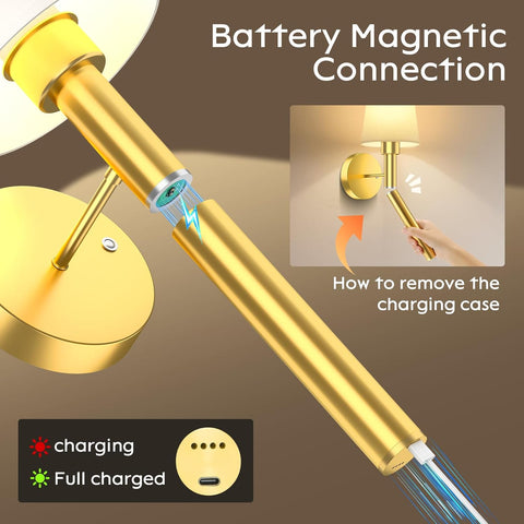 Battery Operated Wall Lights Set of 2, Magnetic Detachable & Rechargeable Battery, Indoor Wireless Wall Sconces Set of 2 for Bedrooms Cordless Sconce Wall Lamp Remote Control