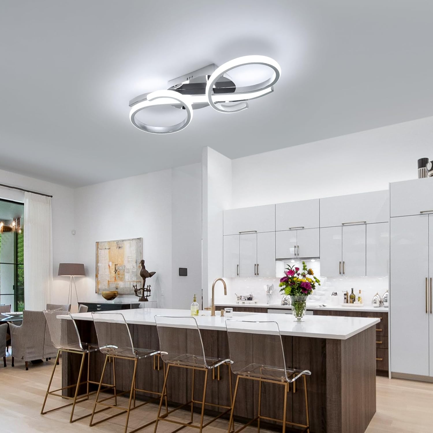 Modern kitchen with a ceiling light fixture