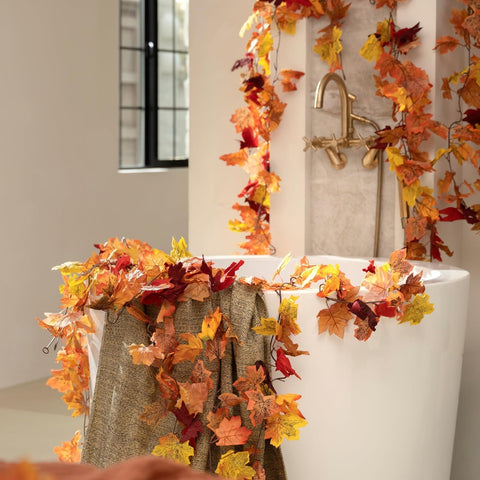 2 Pack Artificial Autumn Fall Maple Leaf Garland, 5.9Ft/Piece Fall Leaves Hanging Vine Artificial Autumn Foliage Garland Thanksgiving Decor for Home Wedding Fireplace Party Christmas