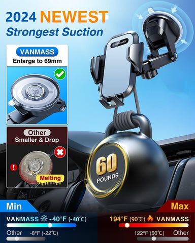 Military Grade Car Phone Holder Mount Gray – Universal Dashboard & Vent Stand