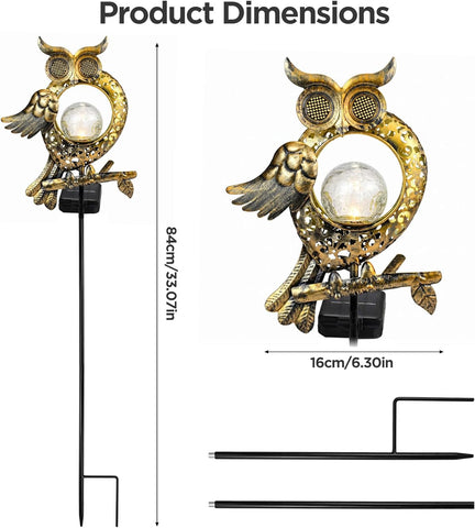 Solar Lights Outdoor Garden, Waterproof Solar Owl Lights, Owl Garden Solar Lights, LED Crackle Glass Ball Dynamic Eye Lighting for Patio, Pathway, Garden Decorations, Birthday Gifts for Women, Mum