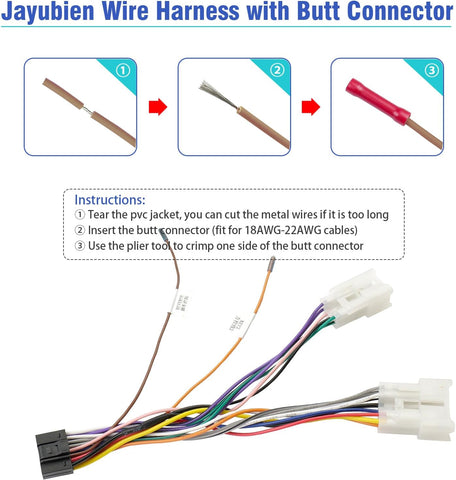 Jayubien 16Pin ISO Android Radio Stereo Wiring Harness with Butt Connector Reverse SWC Cable Replacement for Select Toyota and Subaru Car Audio Adapter
