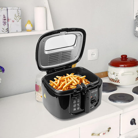 2.5L Electric Deep Fryer with Non-Stick Coating, Viewing Window, Internal Mesh Basket & Safety Handle – Easy Clean Countertop Fryer (Black)