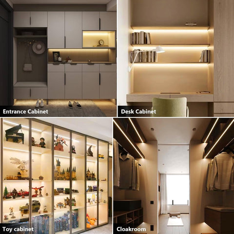 6-in-1 COB LED Strip Lights for Cabinets & Wardrobes – Dimmable Warm White Touch Control Lighting - Brighten Every Hidden Corner Without the Clutter