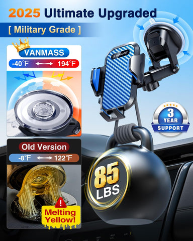 VANMASS Blue Car Phone Holder [Upgraded Suction & Clip] Universal Mount