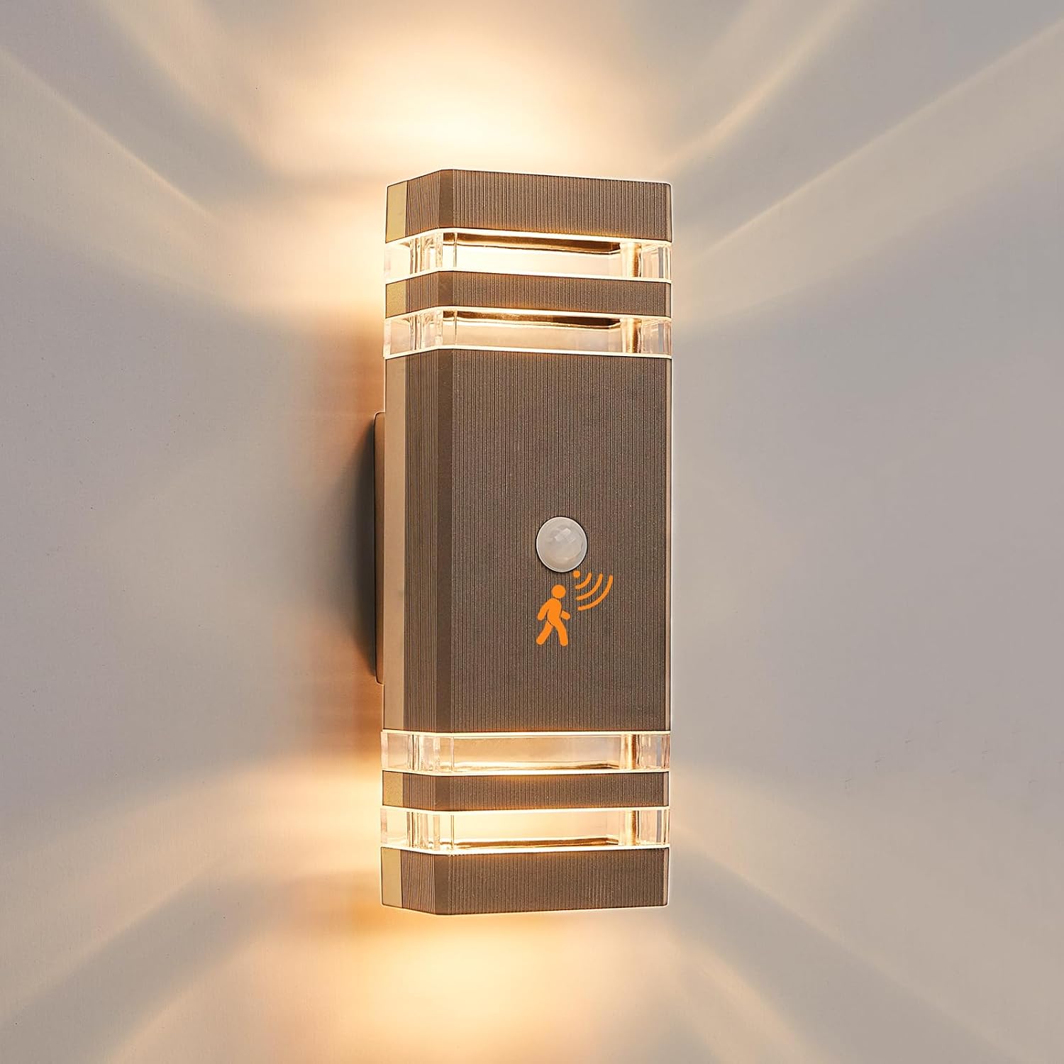 Outdoor up down wall light with motion sensor

