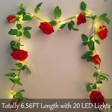 Rose Vine String Lights with Timer, 6.56ft Artificial Flower Garland LED Lights for Indoor Wedding, Party and Home Decoration