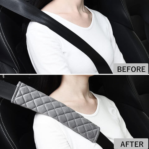 Seat Belt Comfort Harness Pads – Soft Velvet Travel Cushion – Grey