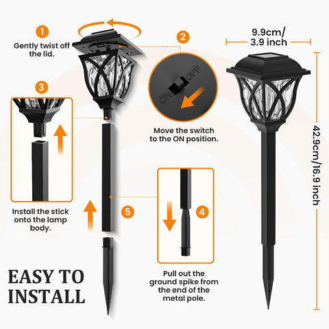 GIGALUMI Solar Lights Outdoor Garden, 6 Pack LED Garden Solar Lights Waterproof, Solar Powered Pathway Light for Yard, Patio, Landscape, Walkway, Path (Flickering Flame)